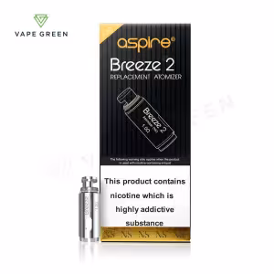 Aspire Breeze 2 Replacement Coils - Boxed replacement atomizers, silver coil, black and gold packaging, with nicotine warning.