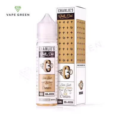 CCD3 Shortfill E-Liquid by Charlie's Chalk Dust 50ml - Bottle & box, white & gold, "Sea Salt, Luxury Caramel Ice Cream" flavour.
