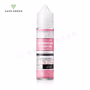Caribbean Passion Shortfill E-Liquid by Glas Basix 50ml. Bottle of e-liquid with pink label, fruit flavour notes, and 0.0% nicot